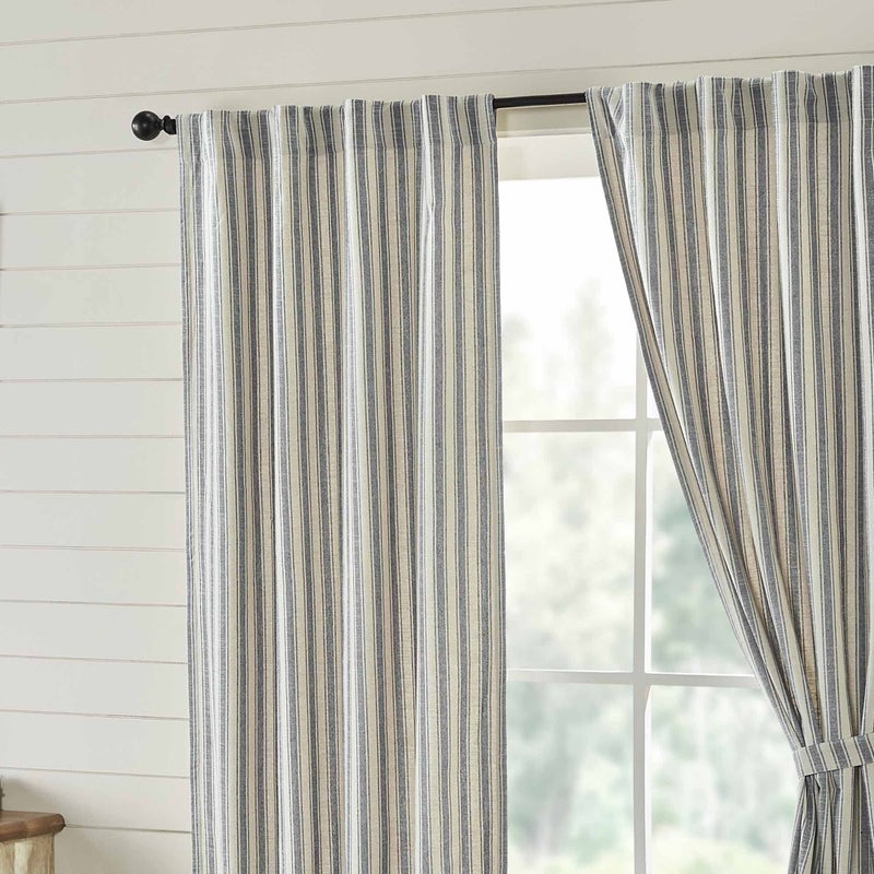 Piper Classics Market Place Gray Ticking Stripe Panel Curtains, Set of 2, 84" L x 40", Farmhouse & Country Style Gray & Cream Window Drapes - Image 4